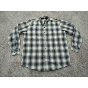 Cabela's Button Up Shirt Mens L TALL Blue Plaid Long Sleeve Flannel Outdoor Gear